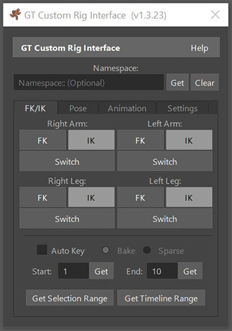 GT Biped Rig Interface GUI