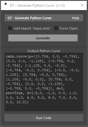 GT Generate Python Curve GUI