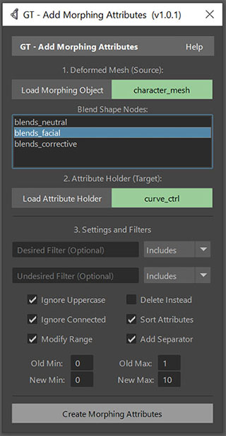 GT Morphing Attributes GUI